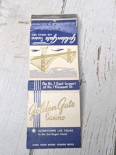 Vintage Matchbook Cover Golden Gate Casino Las Vegas, Nevada Downtown 20 Strike