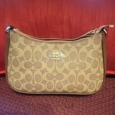 Coach Brown Tan Shoulder Bag Gold Hardware Logo Accents Detachable Strap Women