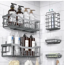 EUDELE Adhesive Shower Caddy 5 Pack Rustproof Stainless Steel Bath Organizers...