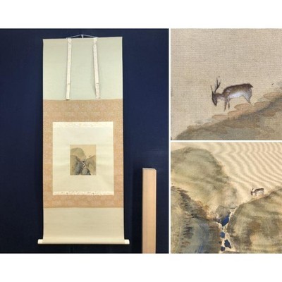 Fukuhara Hyakusui Original Japanese Painting Mountain Valley Deer Hanging Scroll