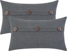 Image of HWY 50 Grey Chenille Cushion Covers 30cm x 50cm (12"x20") with Triple Buttons,