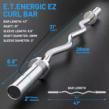 47'' EZ Curl Bar 2'' Olympic Sleeves  Steel Knurled, 500LB Capacity  BRAND NEW
