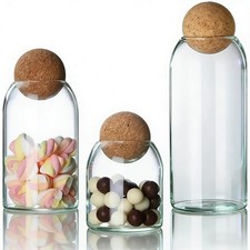 Glass Storage Jars with Ball Cork Lids - 3 Pcs Set, Decorative Round Glass Ca...