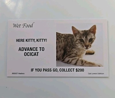 Cat Monopoly Here Kitty Advance To Ocicat Community Chest Card Game Piece