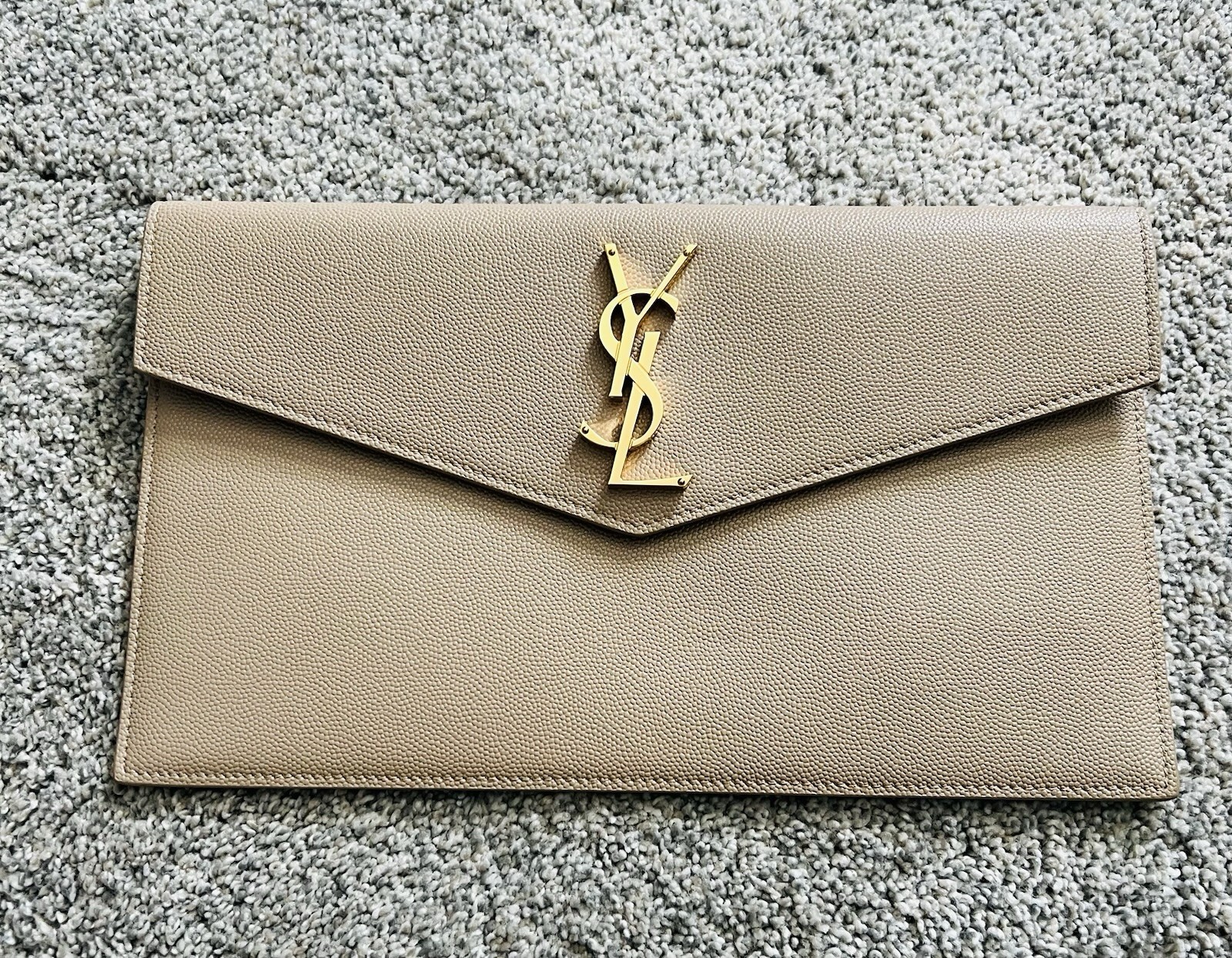 SAINT LAURENT Grain De Poudre Uptown Pouch (Dark Beige)