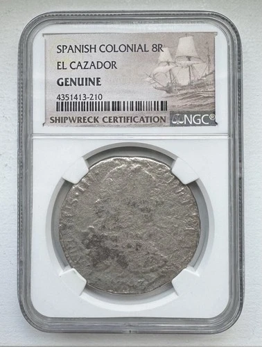 Spanish Colonial Silver Coin-8R-El Cazador-Shipwreck-NGC-Genuine-INV#7412