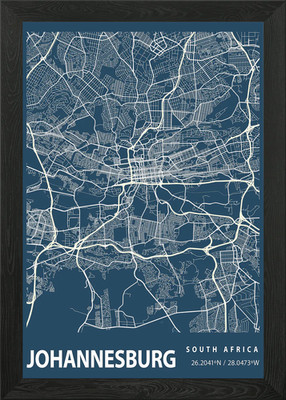 Johannesburg Blueprint Map Framed Wall Art Poster Canvas Print Picture