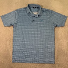 FootJoy FJ Mens Large Blue White Shell Print Golf Polo Shirt S/S Performance EUC