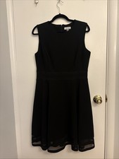 Calvin Klein Fit & Flare Dress Women's 12 Black Sleeveless Round-Neck Back Zip