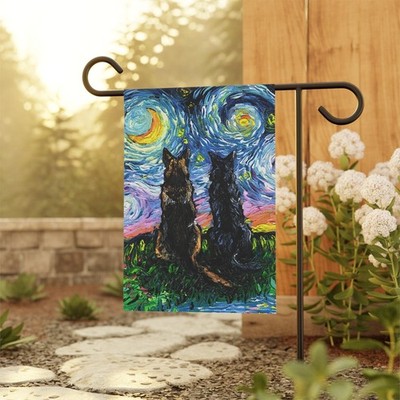 German Shepherd Outdoor Flag Best Friends Double Sided Starry Night Garden Sign