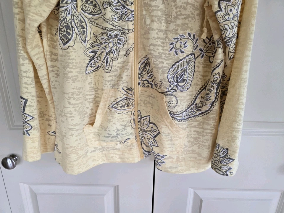 Womens Three Hearts Yellow Sundial Zip Up Jacket Burnout Large  - Imagem 3 de 4