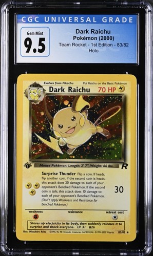Dark Raichu (1st Edition) graded CGC 9.5 for sale on eBay
