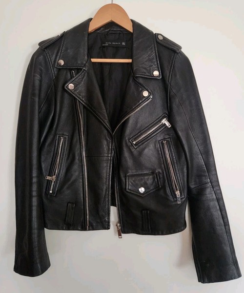 Zara womens super soft biker style leather jacket size M (10)