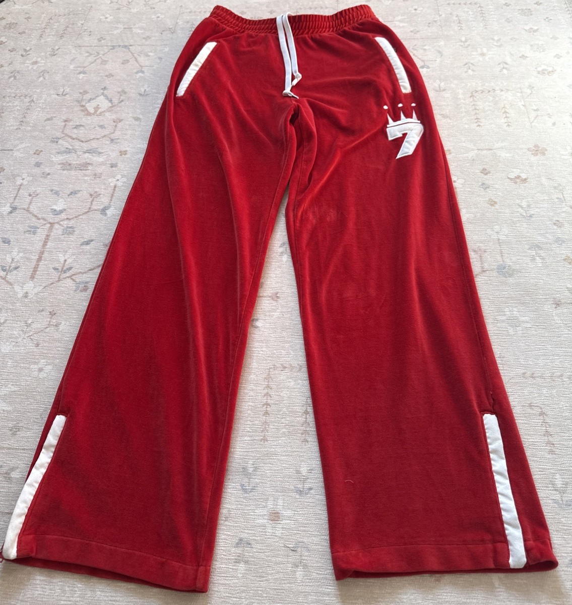 Vintage Dada Supreme Red Velour Wide Leg Track Pants Zippers Y2K