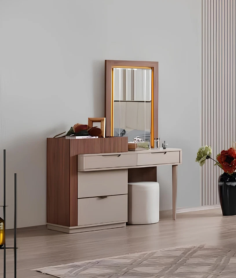 Beige-Braune Schlafzimmer Kommode Designer Schminktisch Mit Spiegel 2tlg - Bild 1 von 1