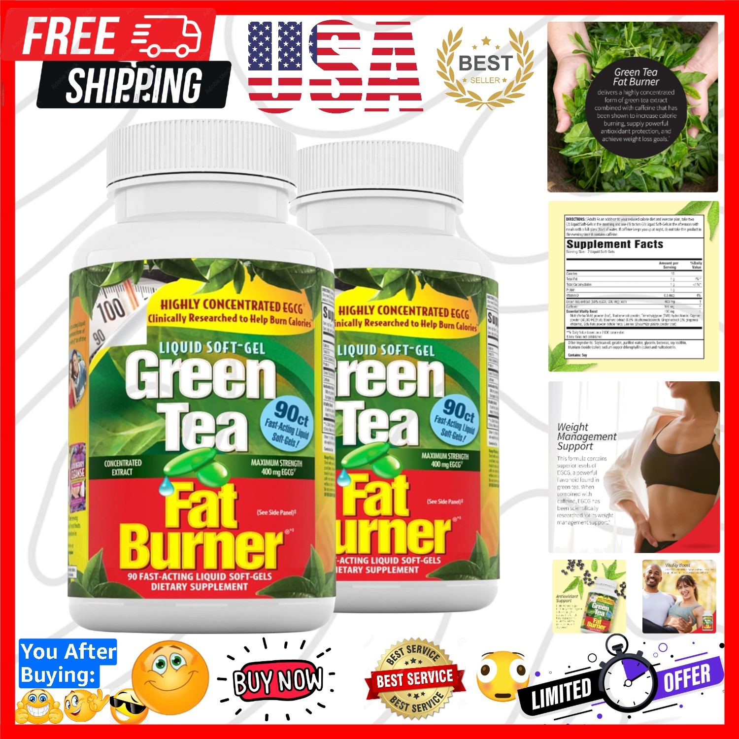 Fat Burner - 90 Liquid Soft-gels, Pack Of 2 - Increases Calo