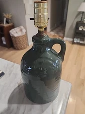 Ceramic Glazed Dark Green Mason Jar Jug Lamp, No Shade 12x6 In
