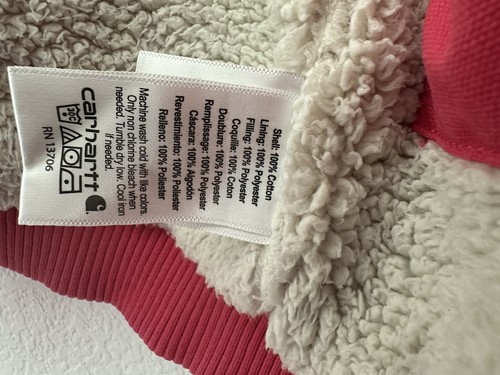Carhartt Jacket Kids XXS Pink 4-5 Canvas Sherpa Lined Hooded Full Zip - Picture 4 of 8