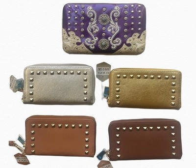 10 Womens Wallet Lot Studded Wristlet Wallets Zip Assorted Colors Reseller Bulk