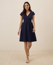 Pact Women's Fit & Flare Crossover Dress Small Eclipse Purple Skirted Dress