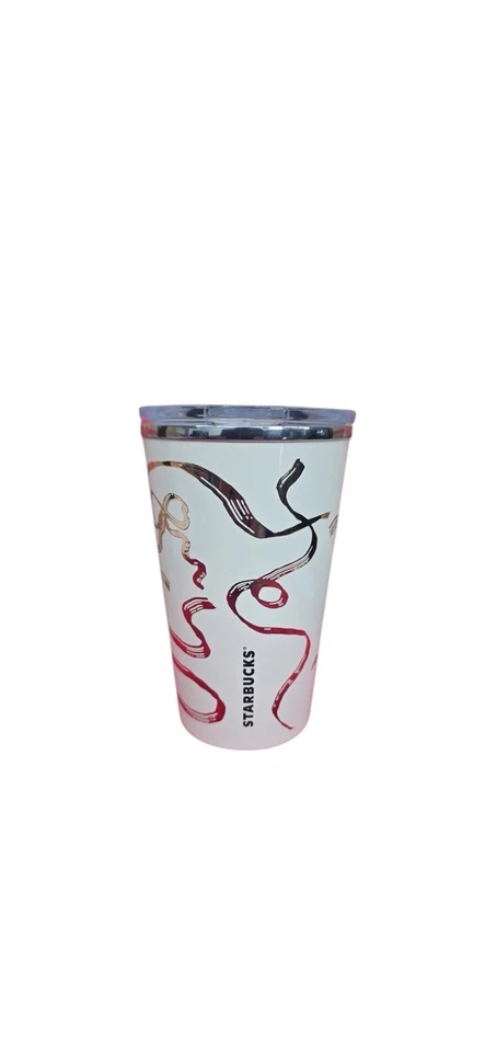 2025 Starbucks Holiday SS Ribbon White And Gold 12oz Tumbler - Image 4 of 4