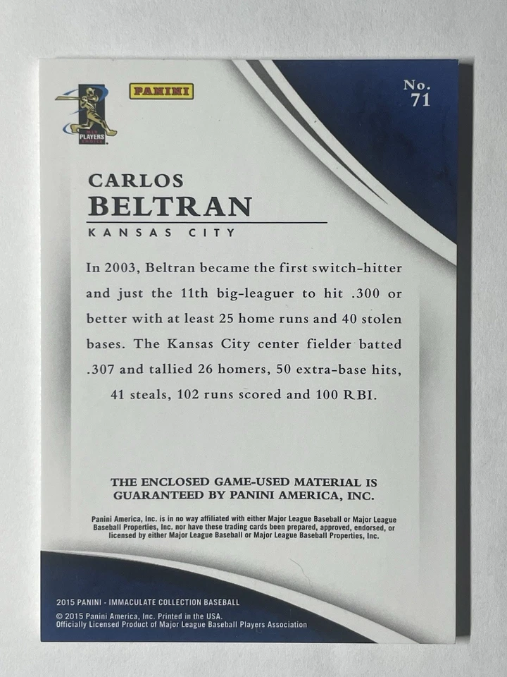 2015 Panini Immaculate Collection - Carlos Beltran #71 Jumbo Swatch Relic /49 - Image 2 of 2