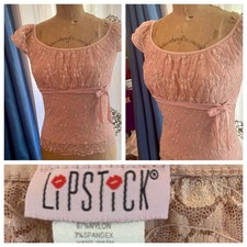 Vintage 90s LIPSTICK Pink Lace Sheer Back Top M Y2K Coquette Whimsigoth Fairy