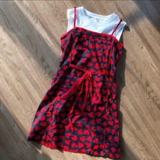 MARC BY MARC JACOBS All Cotton Strap Heart Patterned Dress Lined Navy/Red Size 4