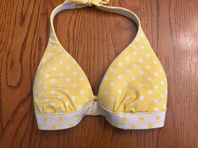 Victoria s Secret Triangle Bikini Top In A Yellow & White Polka Dot Print. Sz M