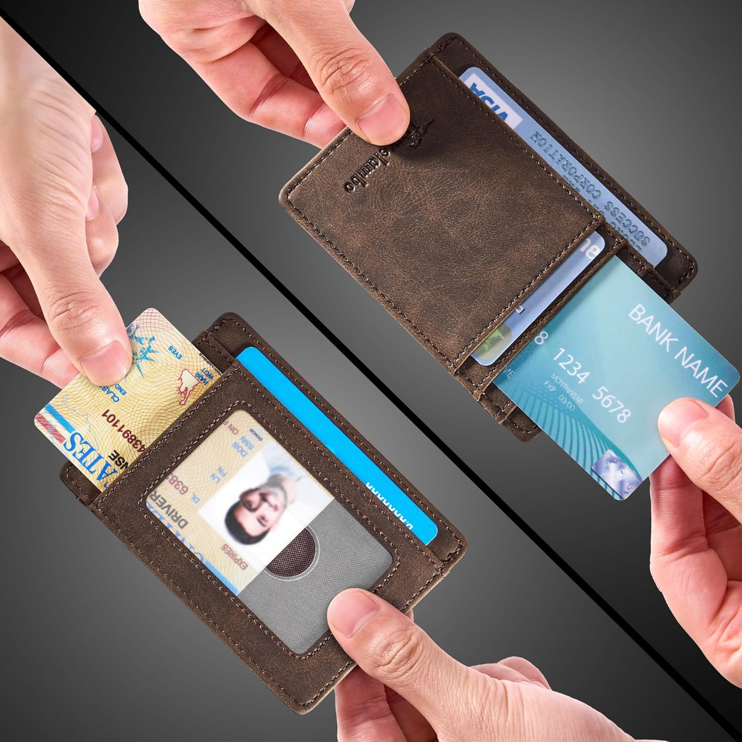 Slim Wallet Front Pocket Minimalist Leather RFID Blocking Medium Size