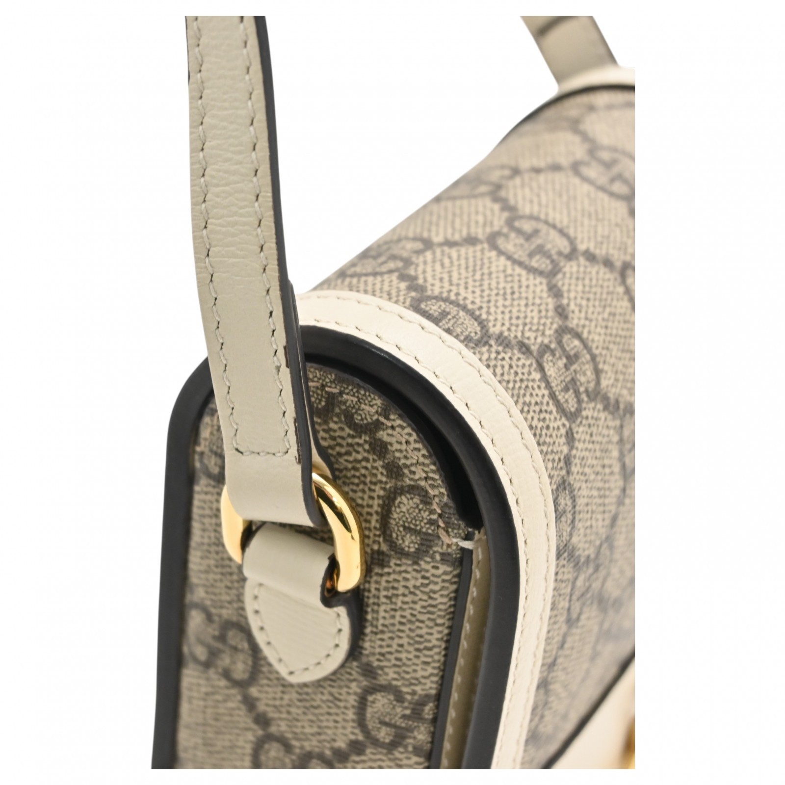 Auth GUCCI GG Supreme Horsebit Shoulder Bag Gold Hardware White Leather gu5858cd thumbnail 13