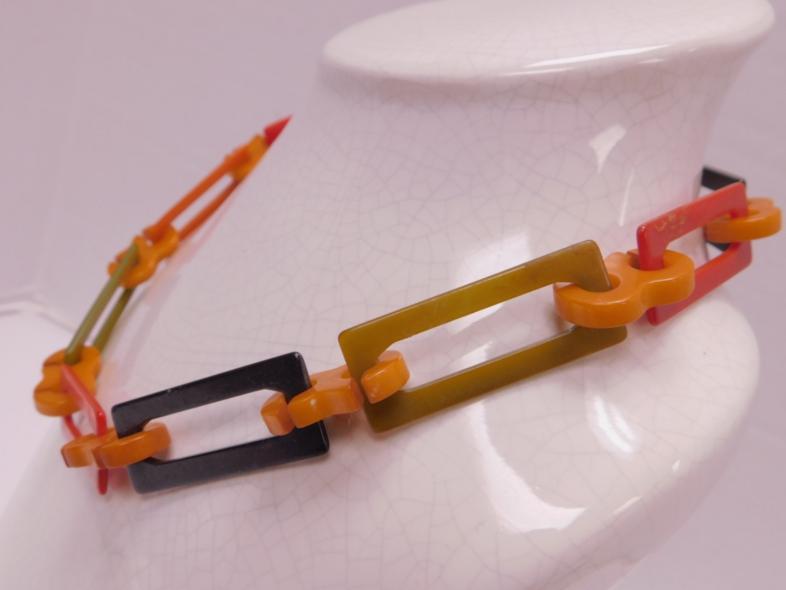Vintage Bakelite Rectangular Link Necklace Multic… - image 5