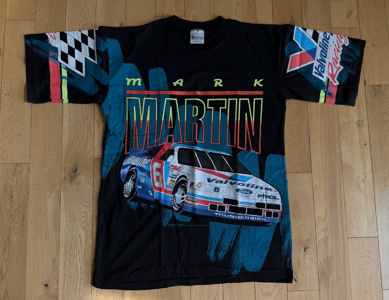 Vtg 1993 Mark Martin Tshirt Valvoline All Over Print Double Side Sz S NASCAR