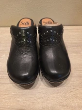 Sofft Clog Shoes Womens Size 6 M Black Leather Studded Wedge Mules Slip On Heels