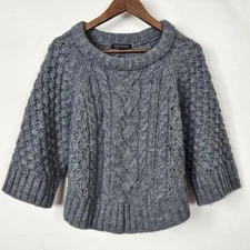 Banana Republic Italian Wool Alpaca Blend Gray Fisherman Stitch Sweater Size M