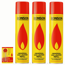 Ronson Butane Gas Refill 300ml – Genuine Lighter Fuel, Universal Valve & 9 Flint