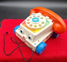 Vtg Antique Fisher-Price 1961 Chatter Box Telephone Pull Toy-Rotary Phone W Eyes