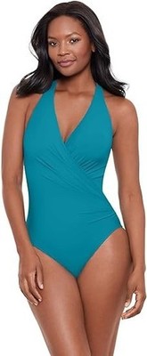 NWT MIRACLESUIT Size 14 Wrapsody Maldives Blue One Piece Slimming Swimsuit $178