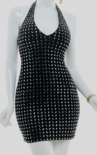 B Darlin Women's Juniors' Black Embellished Velvet Bodycon Halter Dress Sz XS