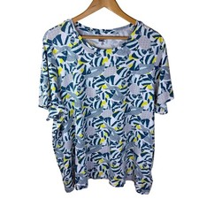 Lands' End Women's 2X T-Shirt Fish Print Short Sleeve Crew Neck Casual Top
