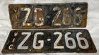 Vintage VICTORIAN Black & White Collector’s Car NUMBER PLATES “ZG266" Tin Signs