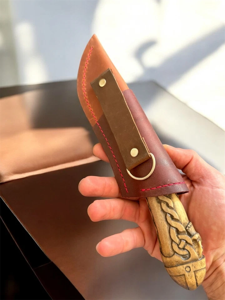 Cuchillo Daga Vintage Fijo Hecho a Mano Vikingo Grabado Calavera Mango Memento Mori Foto 4 de 4