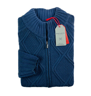 Privati Firenze Blue Knit Wool Cashmere Full Zip Mens Sweater Size M NWT
