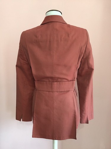 AKRIS 6 Sexy Rust Brick Red Cotton Designer Womens Long Jacket Blazer - Picture 5 of 11