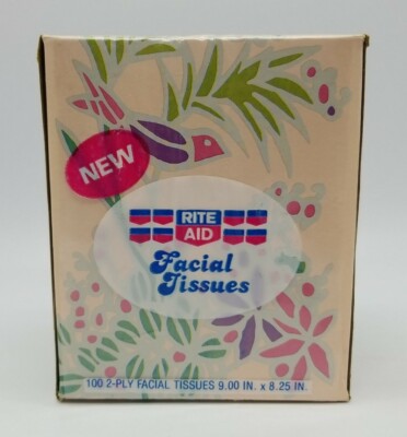 Vintage Rite Aid Brand Facial Tissues 100 2 Ply Box New Old Stock 1980's Floral