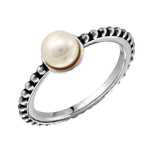 Bague En Perles Pour Femmes Avec Design Rainuré En Argent Sterling