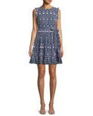 Kate Spade marineblau besticktes Wickelkleid Baumwolle (UK 8) UVP 350 £