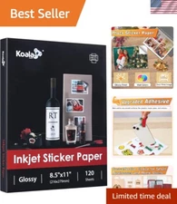 Koala Printable Glossy Sticker Paper for Inkjet Printer, White, 8.5x11 Inch S...