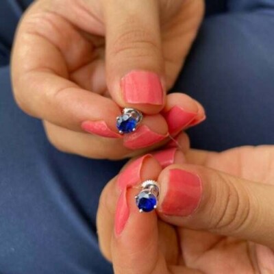 2Ct Round Lab-Created Sapphire Women's Pretty Earrings White Gold Plated Silver