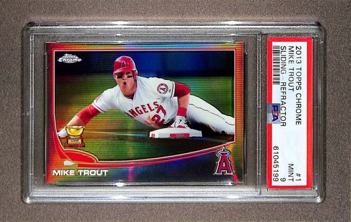 2013 TOPPS CHROME REFRACTOR #1 MIKE TROUT ANGELS SLIDING PSA 9